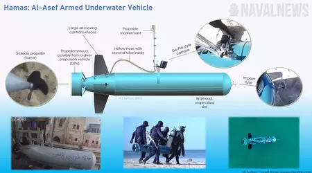 Hamas ha mostrato un siluro guidato Al-Asef con una telecamera e una piccola testata che è già stata usata contro Israele.