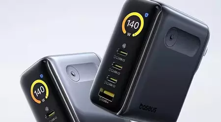 Presentato Baseus 140W — un caricatore compatto con uno schermo TFT integrato per collegare fino a quattro dispositivi