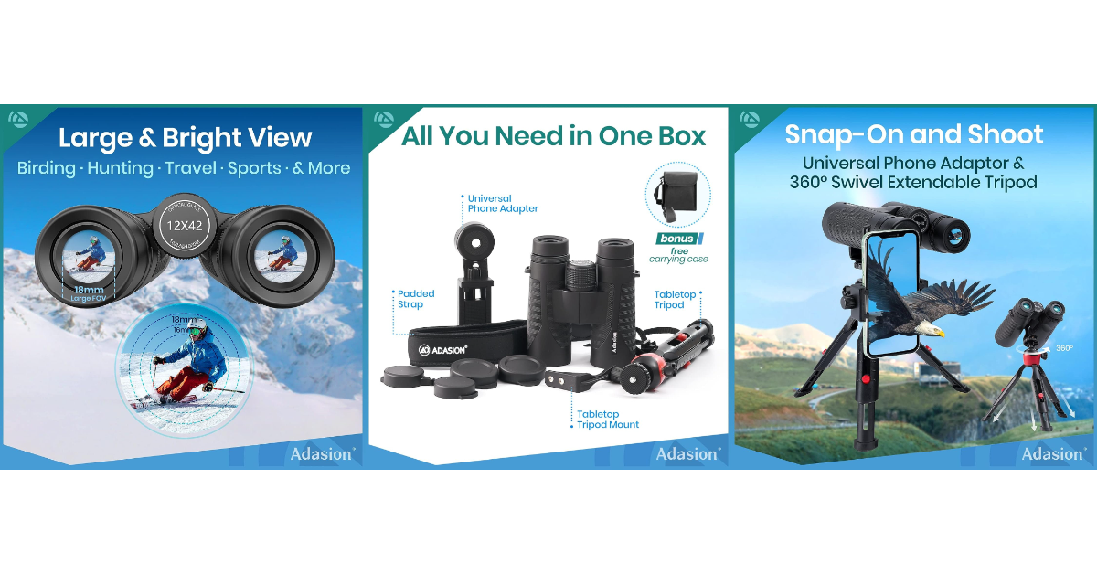 Adasion 12x42 HD migliori binocoli leggeri per osservazione di uccelli