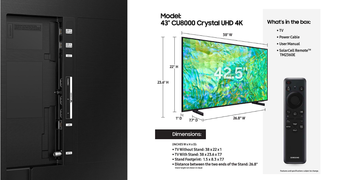SAMSUNG Class Crystal UHD 4K CU8000 miglior smart tv per anziani