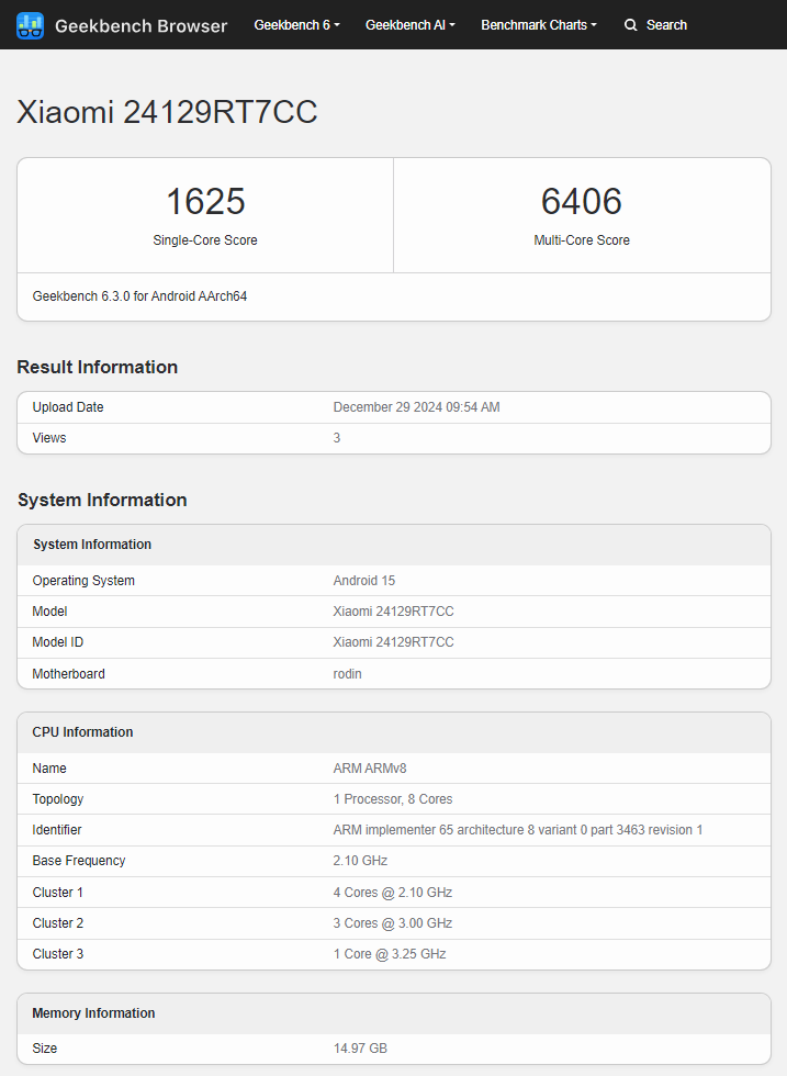 Risultato del test del processore Dimensity 8400-Ultra nello smartphone Redmi Turbo 4