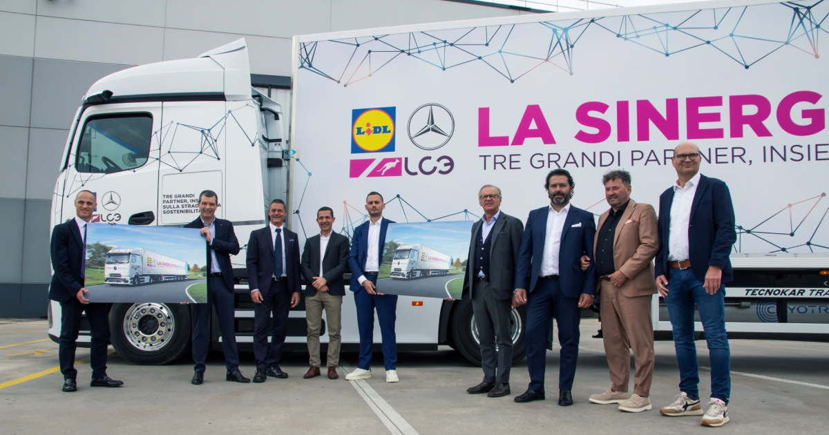 Mercedes-Benz eActros 600 per Lidl Italia Lidl Italia è la prima azienda in Italia con un Mercedes-Benz eActros 600 completamente elettrico
