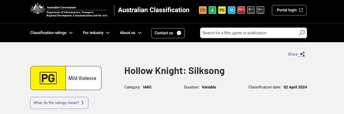 Hollow Knight: Silksong ha ricevuto una classificazione per età in Australia - l'uscita dell'attesissimo gioco potrebbe essere molto presto-2 Hollow Knight: Silksong ha ricevuto una classificazione per età in Australia - l'uscita dell'attesissimo gioco potrebbe essere molto presto-2