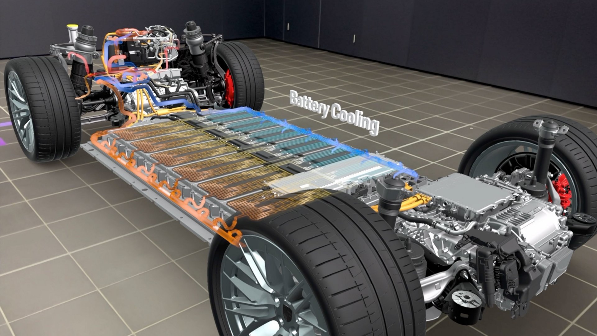 Posizionamento della batteria e del motore della Porsche Cayenne Elettrica