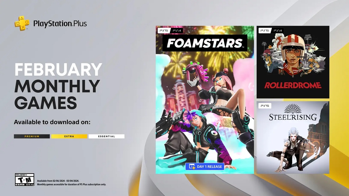Gli abbonati a PS Plus avranno accesso a tre giochi a febbraio: Foamstars, Rollerdrome e Steelrising.