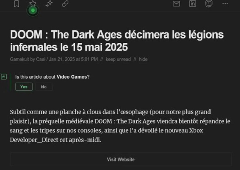 Screenshot dell'articolo dal sito web di Gamekult Screenshot dell'articolo dal sito web di Gamekult