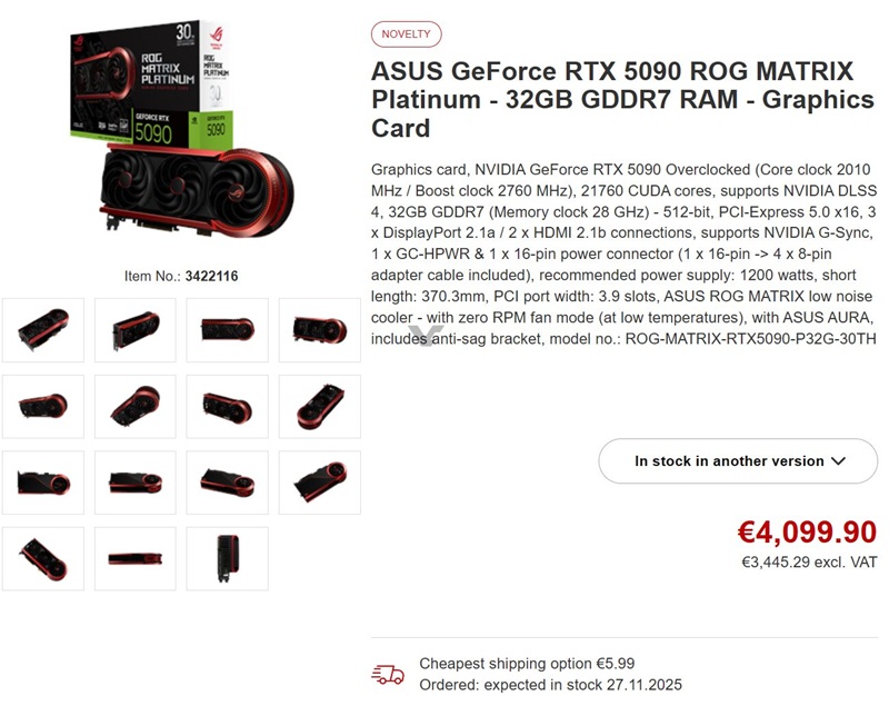 Prezzi per ASUS ROG Matrix GeForce RTX 5090 in Germania