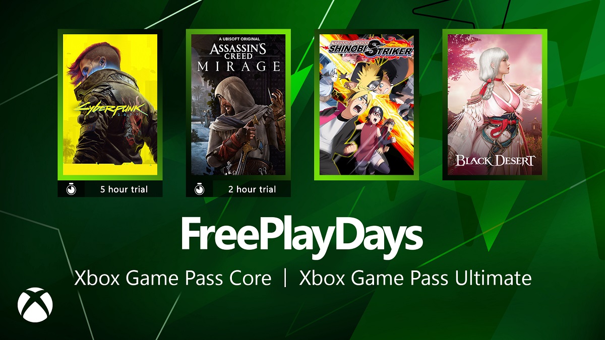 Free Play Days con una grande offerta: gli abbonati a tutte le versioni di Xbox Game Pass potranno provare Cyberpunk 2077 e Assassin's Creed Mirage. Free Play Days con una grande offerta: gli abbonati a tutte le versioni di Xbox Game Pass potranno provare Cyberpunk 2077 e Assassin's Creed Mirage.