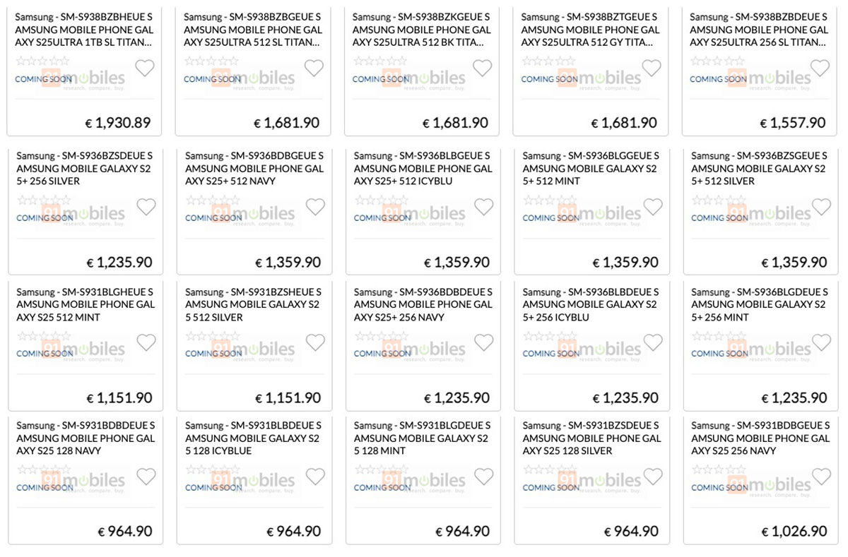Confronto dei prezzi per Samsung Galaxy S25 di diverse modifiche Confronto dei prezzi per Samsung Galaxy S25 di diverse modifiche