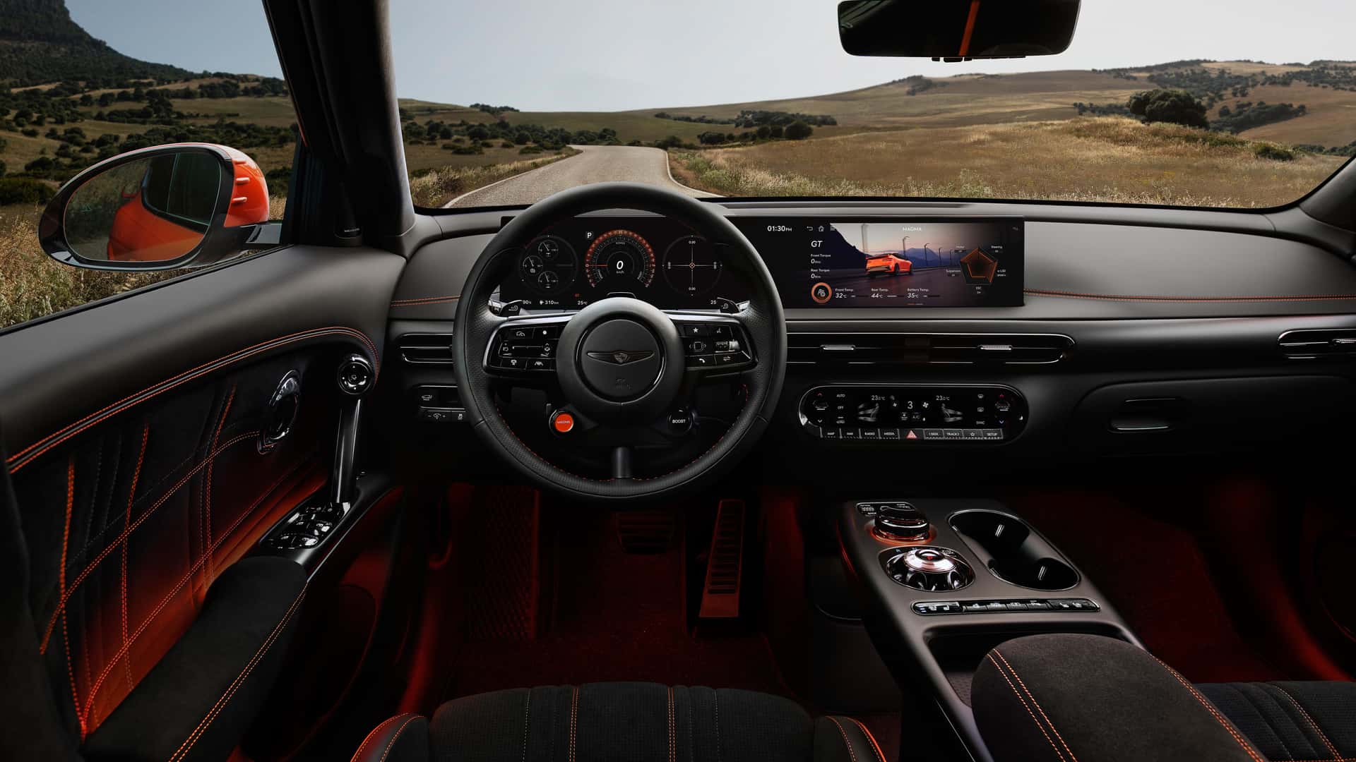 Interno del crossover elettrico Genesis GV60 Magma