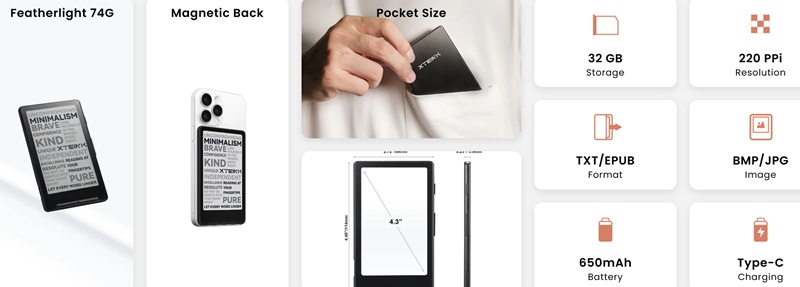 Vista posteriore dell'e-book Xteink X4