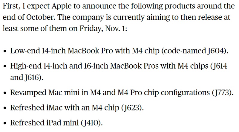 Insider rivela quando Apple presenterà i nuovi modelli di MacBook con chip M4 e i modelli di iPad mini 7-2 Insider rivela quando Apple presenterà i nuovi modelli di MacBook con chip M4 e i modelli di iPad mini 7-2