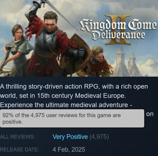 Punteggi del vapore I punteggi di Kingdom Come: Deliverance II, fonte: Steam