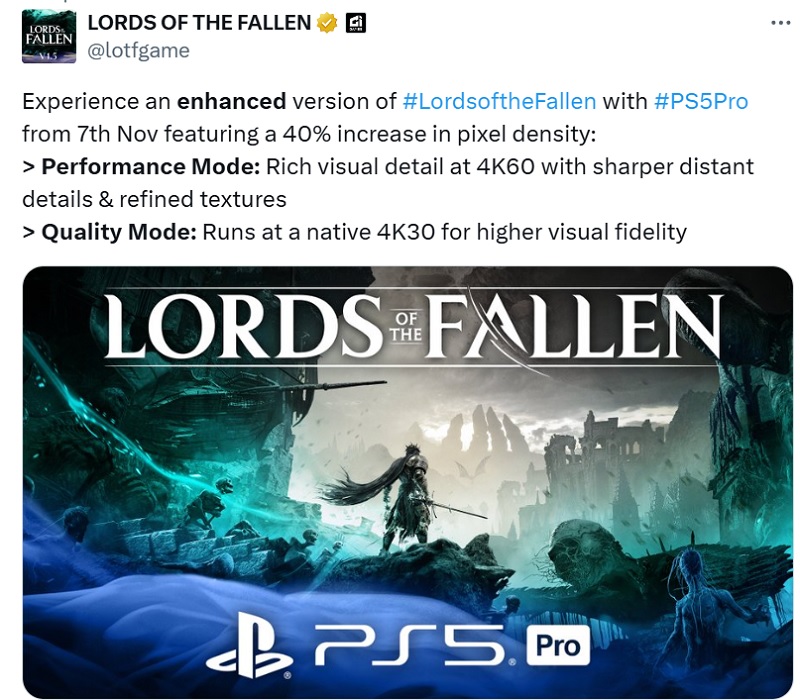 Hardcore in 4K e 60 FPS: l'action-RPG Lords of the Fallen ottiene una versione migliorata per PlayStation 5 Pro-2 Hardcore in 4K e 60 FPS: l'action-RPG Lords of the Fallen ottiene una versione migliorata per PlayStation 5 Pro-2