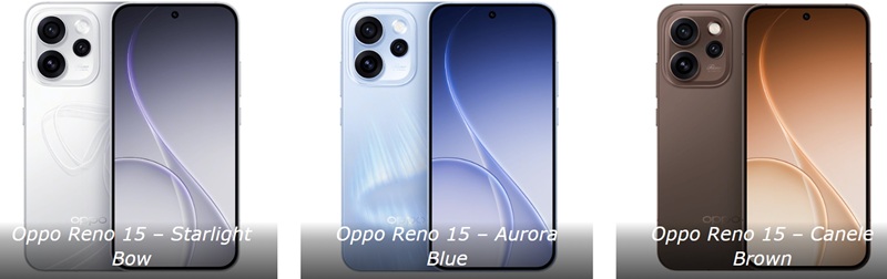 Oppo Reno 15 in tre colori