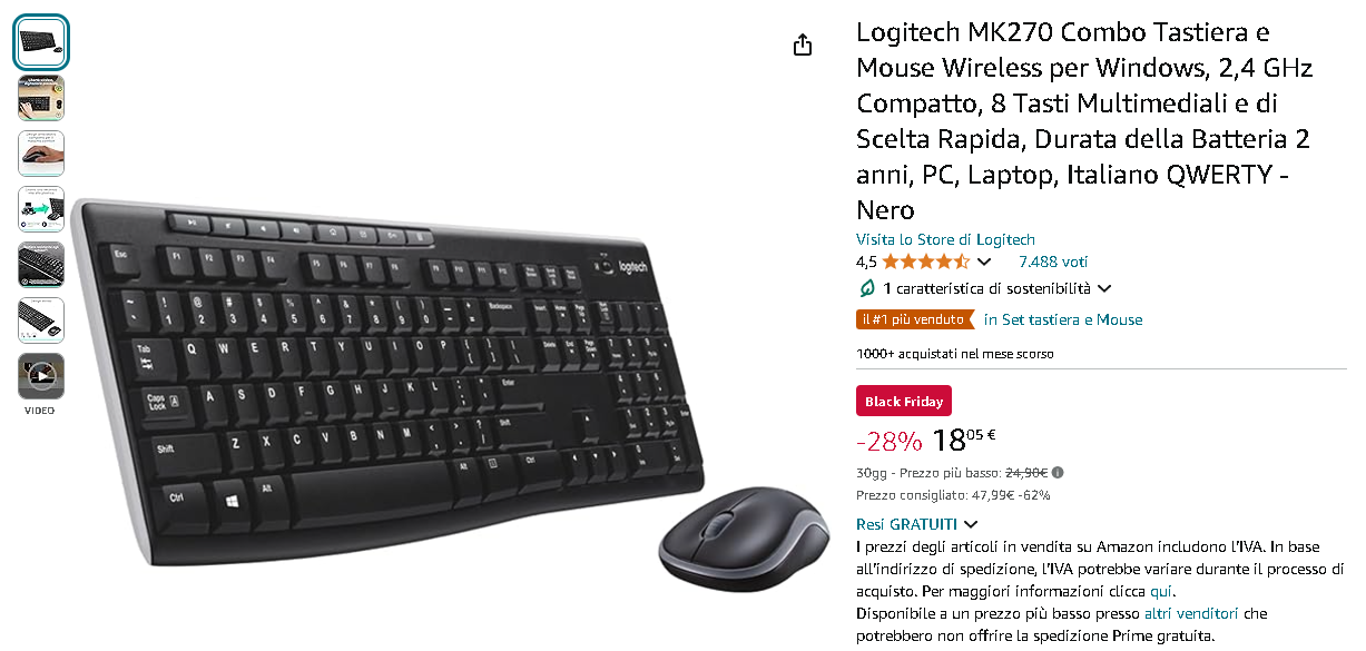 Logitech MK270 Ombroso Screenshot della pagina Logitech MK270