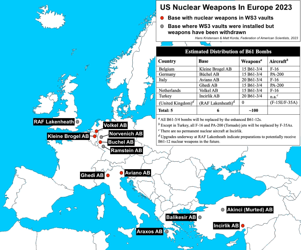 Basi aeree in Europa con armi nucleari statunitensi