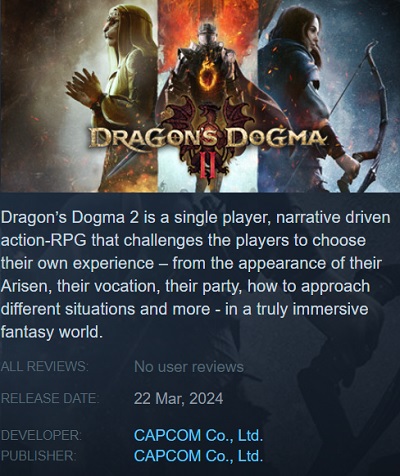 Steam ha rivelato in anticipo la data di uscita del gioco di ruolo Dragon's Dogma 2 di Capcom.-2