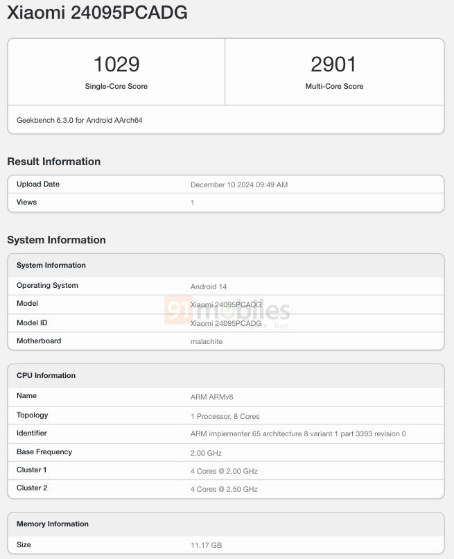 Risultati del test POCO X7 POCO X7 in prova su Geekbench