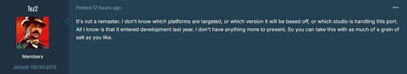 Screenshot del post di Tez2 su gtaforums Screenshot del post di Tez2 su gtaforums