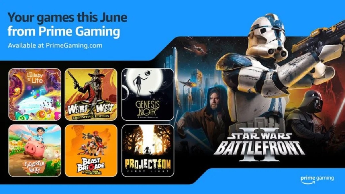 È stata presentata la selezione di giochi di giugno per gli abbonati ad Amazon Prime Gaming, con Star Wars Battlefront II (2005) e Weird West in testa.