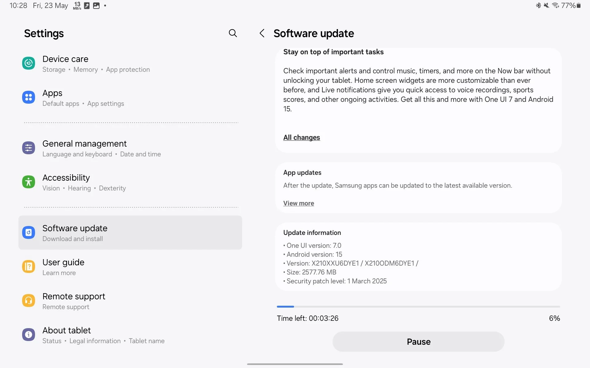 Aggiornamento One UI 7 per Galaxy Tab A9+ Aggiornamento One UI 7 per Galaxy Tab A9+