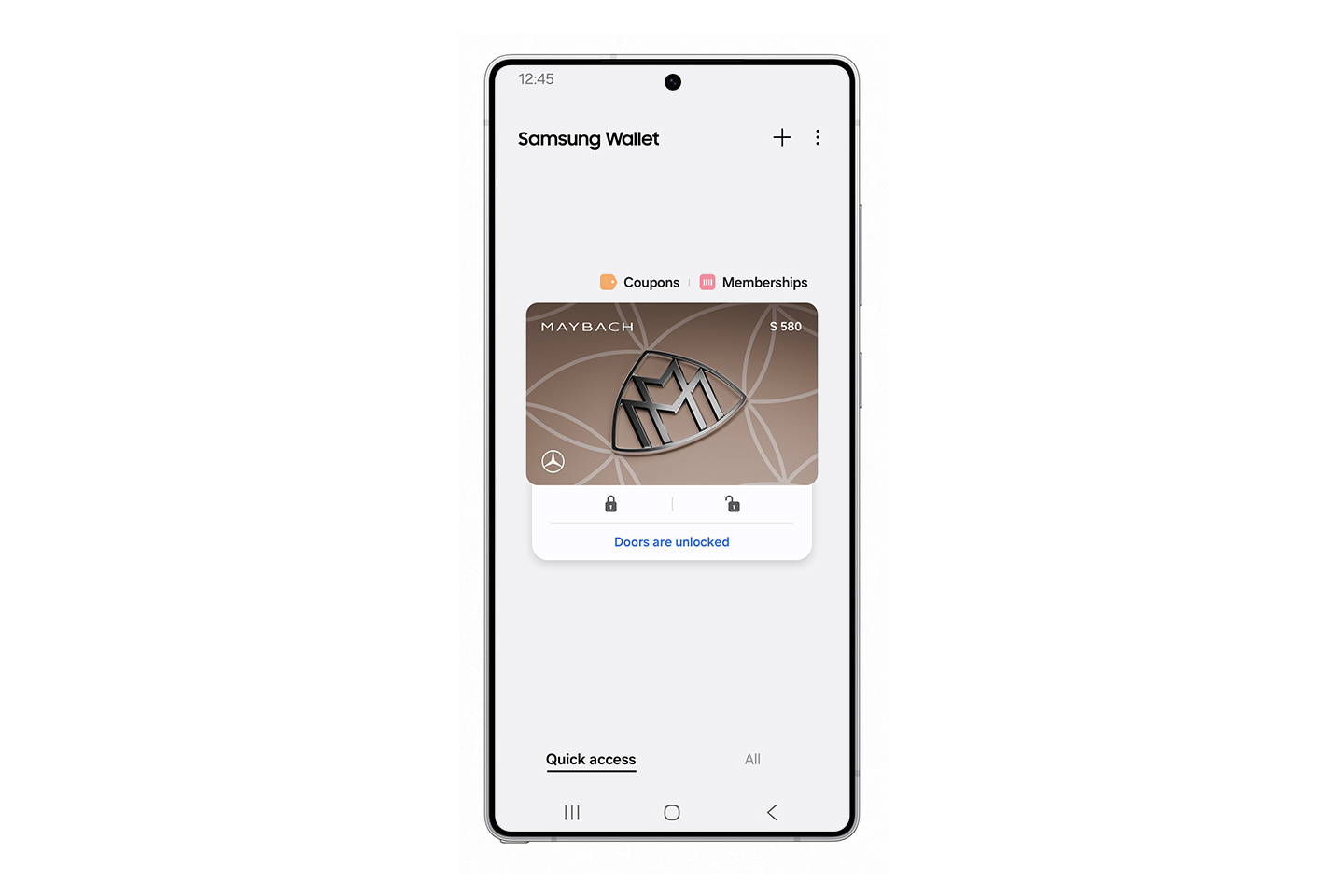 Screenshot di Samsung Wallet con una chiave digitale per Mercedes-Benz Screenshot di Samsung Wallet con una chiave digitale per Mercedes-Benz