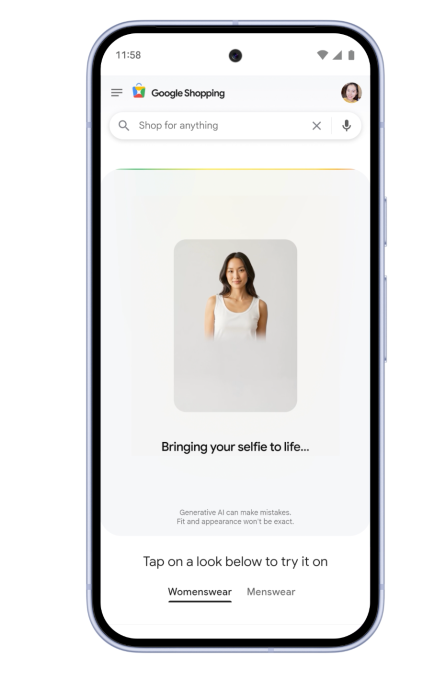 Prova virtuale dei vestiti in Google Shopping basata su un selfie