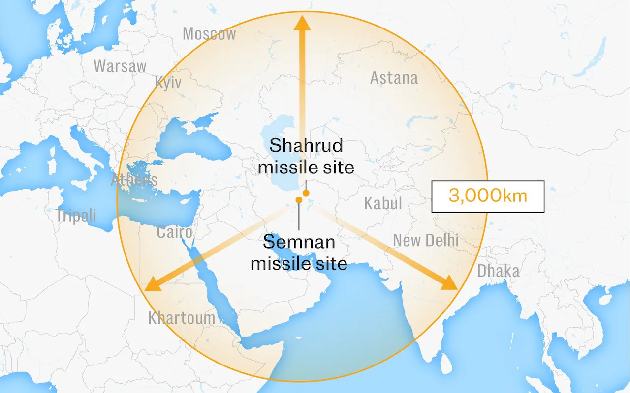 Il raggio d'azione di un potenziale missile. Illustrazione: Il Telegraph