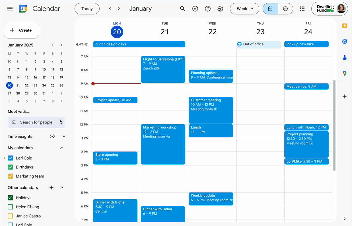 Immagine della funzione di blocco del tempo per i compiti in Google Calendar