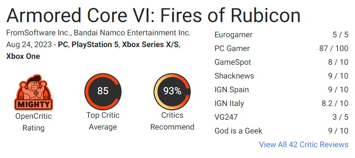 Armored Core VI: Fires of Rubicon riceve i migliori voti dalla critica. I fan del franchise saranno entusiasti del nuovo gioco di FromSoftware.-2 Armored Core VI: Fires of Rubicon riceve i migliori voti dalla critica. I fan del franchise saranno entusiasti del nuovo gioco di FromSoftware.-2