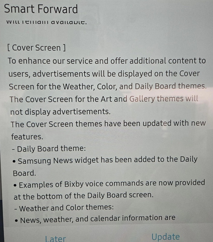 Frigorifero Samsung Family Hub con pubblicità sullo schermo