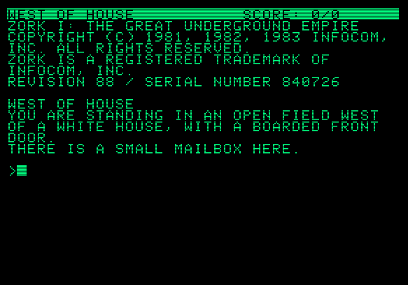 Schermata del gioco ZORK