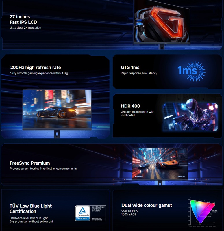 Vista del monitor Xiaomi G27Qi sullo schermo