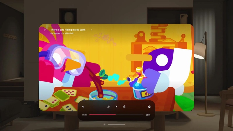 Interfaccia dell'app YouTube per Apple Vision Pro